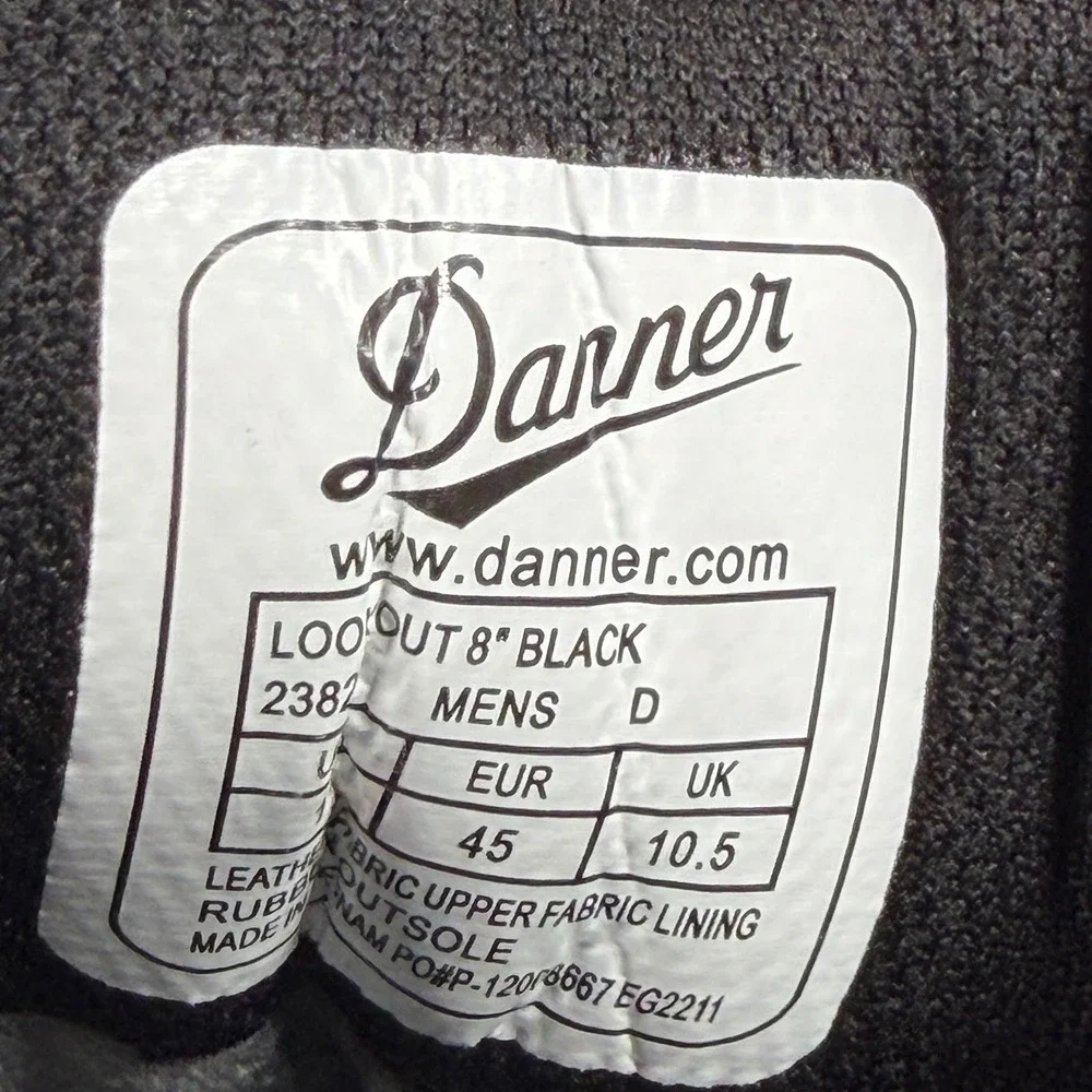 Danner Mens Lookout 8 Inch Tactical Boots Black Leather Waterproof Size 11